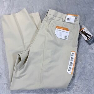 Savane Performance Chino Pants Alabaster Comfort Waist Tailored 2U Pleated 38x29